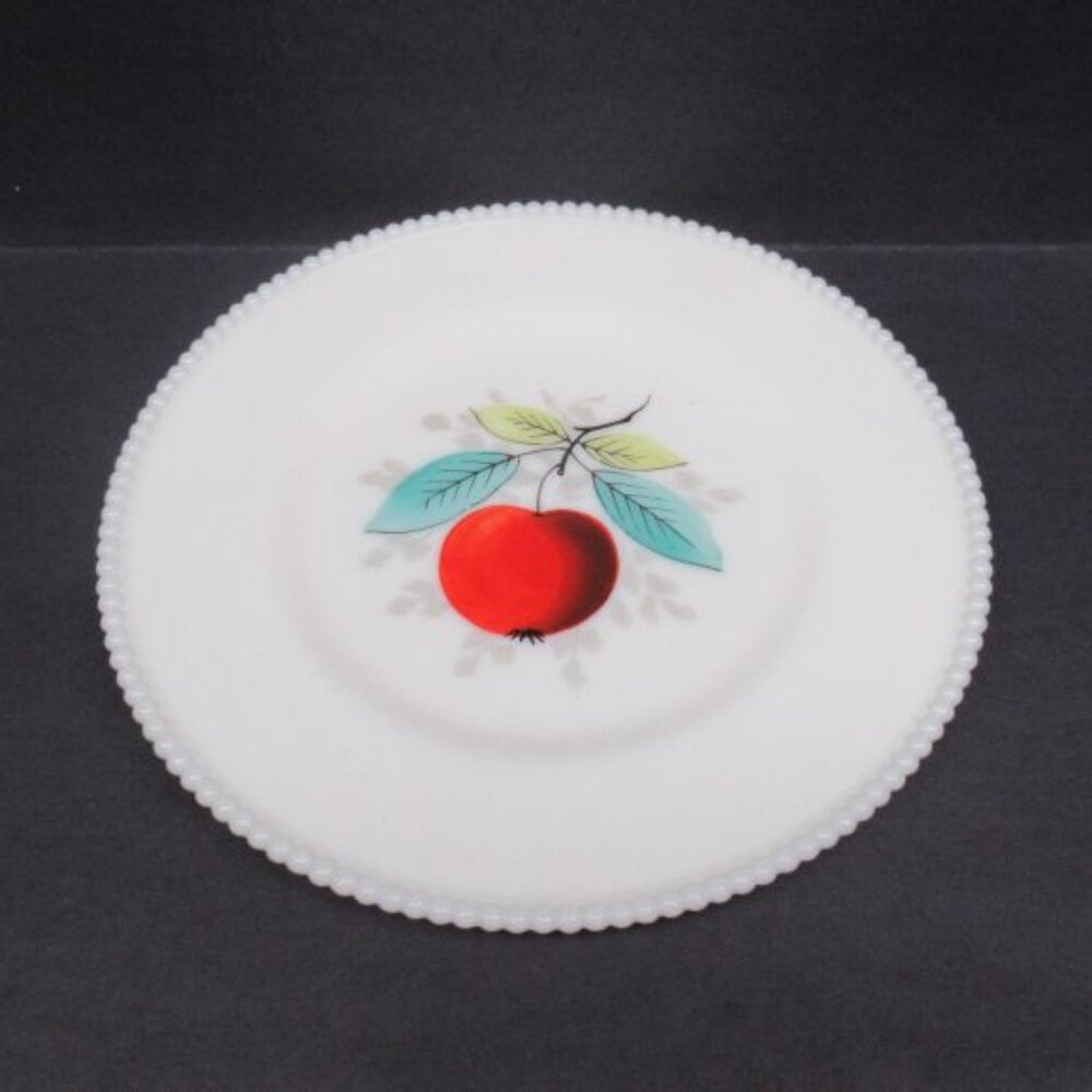Westmoreland Milk Glass BEADED EDGE 10 1/4 Inch Hand Painted APPLE Plate